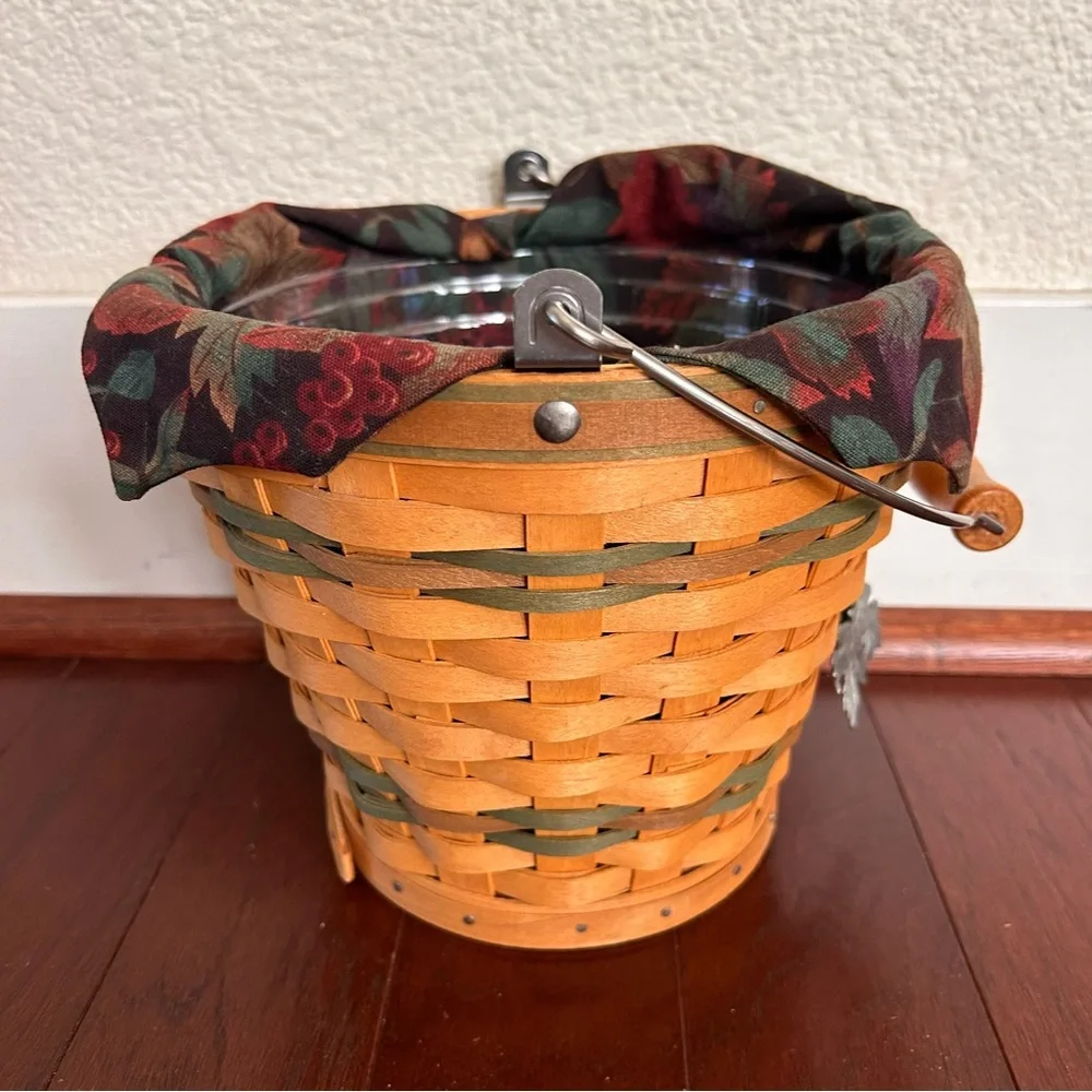 Longaberger 2002 Sage Autumn Pail Basket Set with Liner and Protector